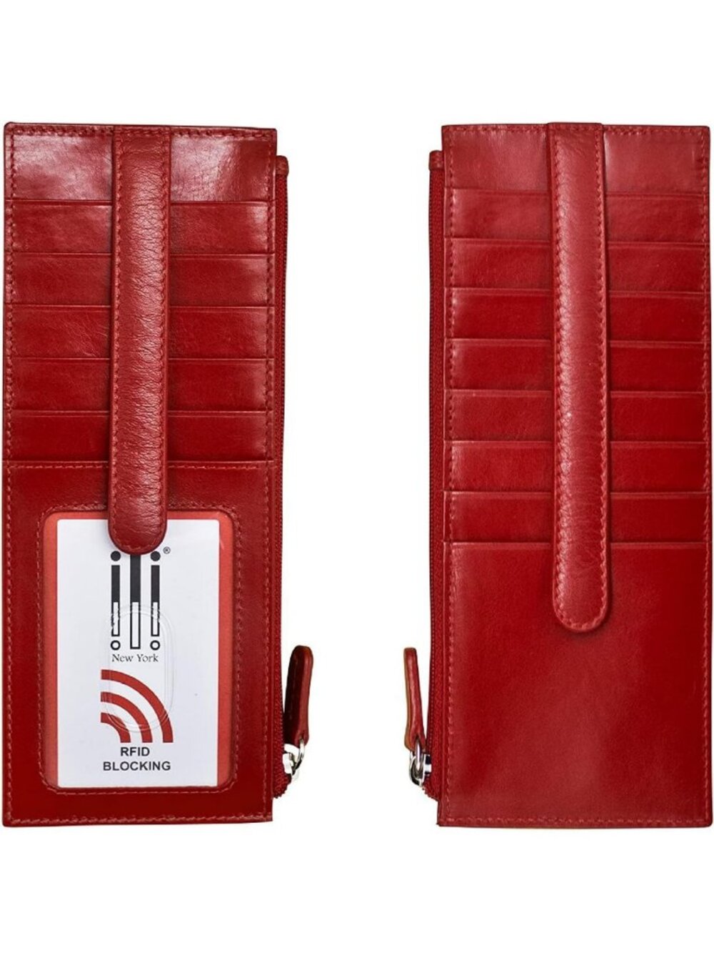 RFID Blocking Long Double Sided Slim Wallet - Stylish Red Color for Secure